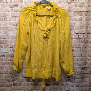 Sundance BlouseArtists Dream Sheer Ladder Lace Ruffle Neck Tassel Tie Size Small